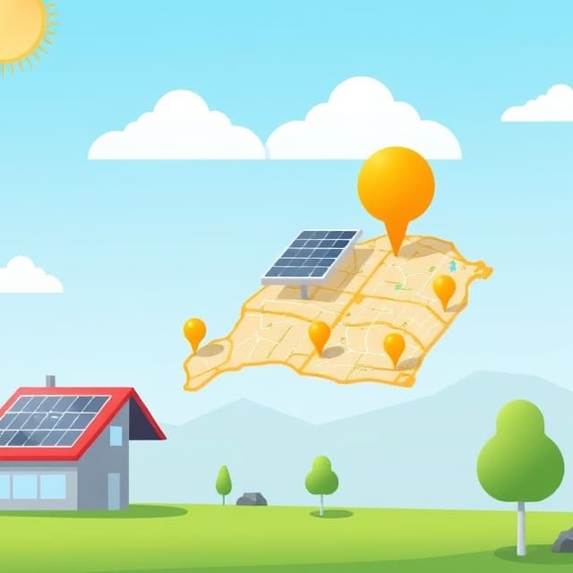 Illustration of a map with pinned destinations, created for technicians to plan solar panel installations.